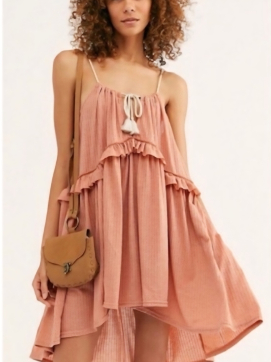 Free People Dresses & Skirts - Free People Dusty Rose Ruffle Tiered Spaghetti Strap Dress